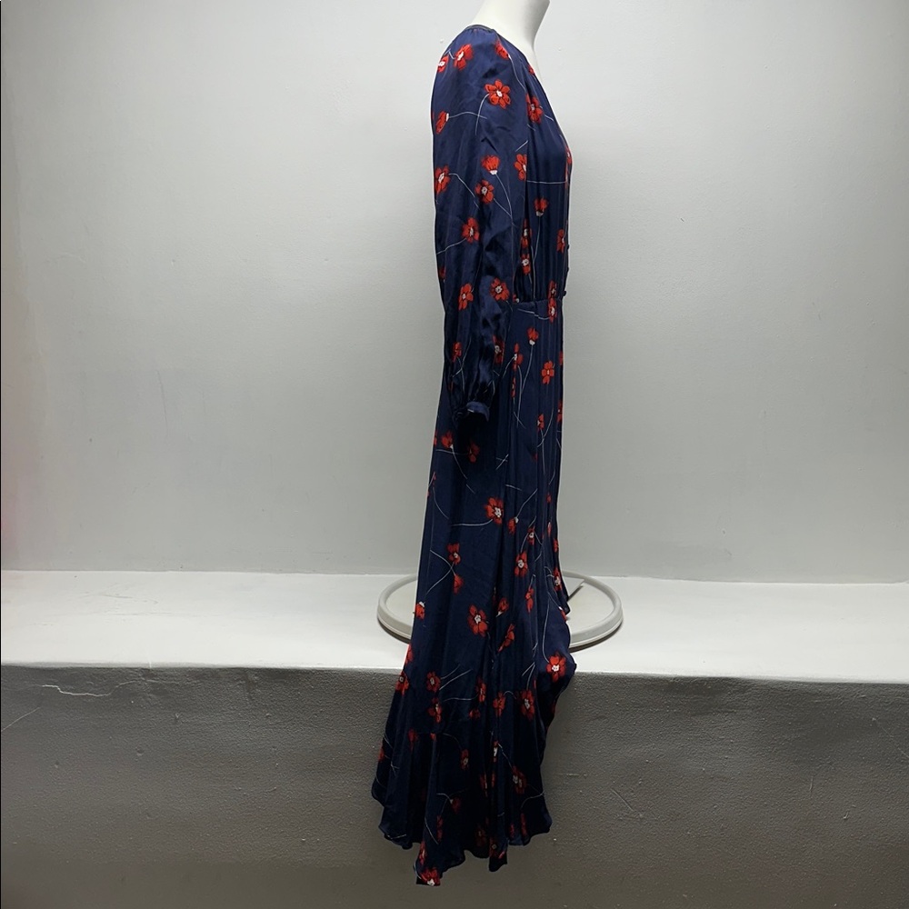 Parker Verity Maxi Dress Silk Button Front High Low Hem Floral Navy Blue Medium - Picture 7 of 12